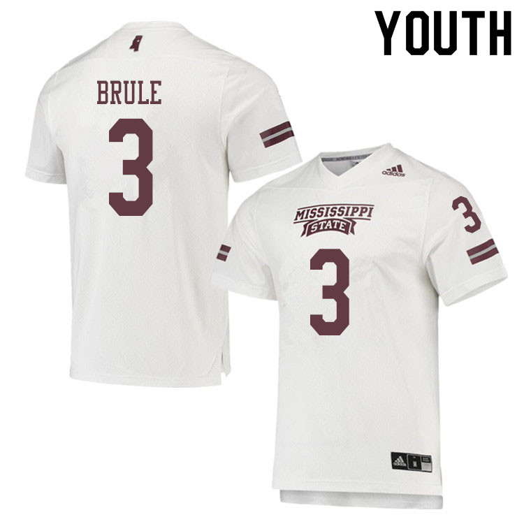 Youth #3 Aaron Brule Mississippi State Bulldogs College Football Jerseys Sale-White